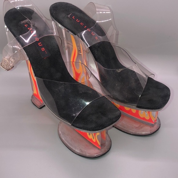 Lucious Acrylic Platform Flame Heels Size 9 - Picture 1 of 11